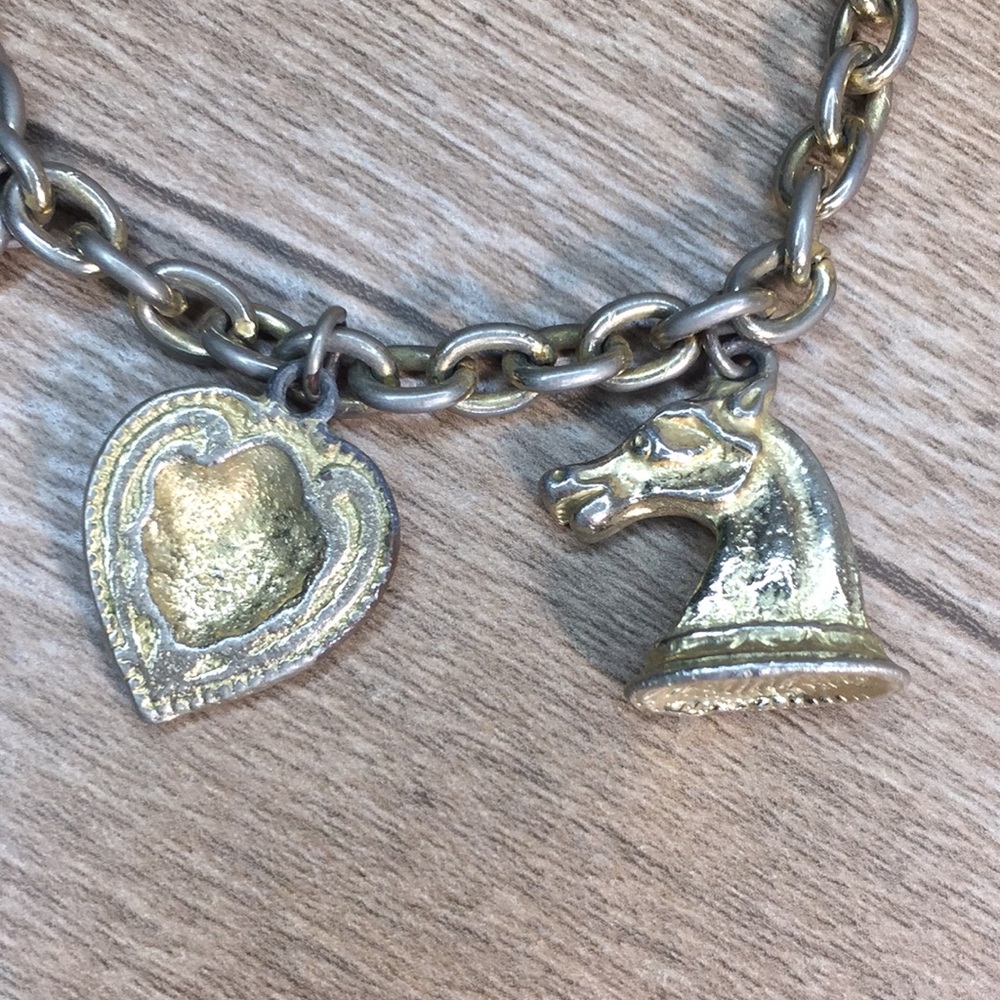 Vintage Charm Bracelet With Horse Key Heart Beetle And Letters - Picture 7 of 10